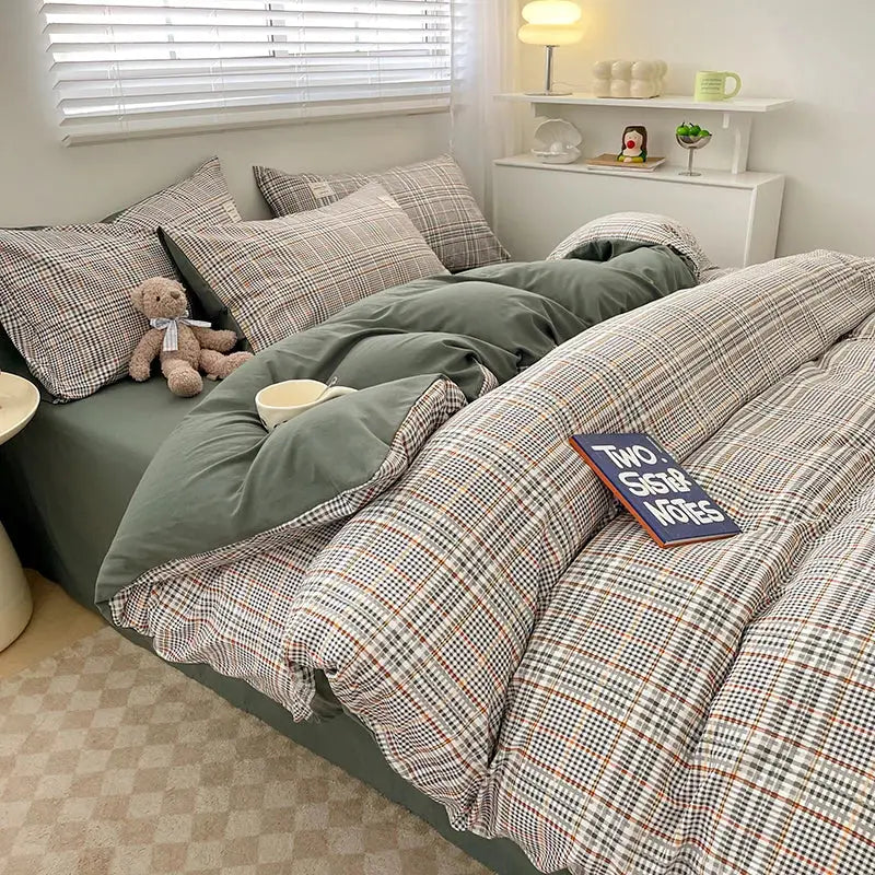 Duvet cover Nordic plaid muted green, 1pc, Decorbites, bedroom on Tampa Home & Garden Store