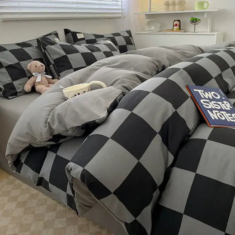Duvet cover set by Decorbites in gray/black Nordic plaid check pattern on Tampa Home & Garden Store
