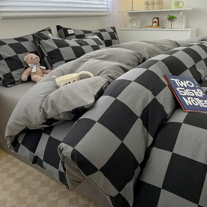 Duvet cover set by Decorbites in gray/black Nordic plaid check pattern on Tampa Home & Garden Store