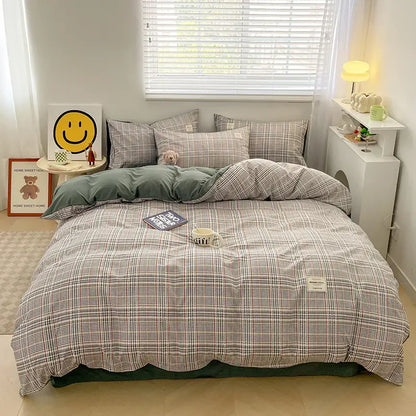 Duvet cover set Nordic plaid muted green 1pc Decorbites bedding on bed on Tampa Home & Garden Store