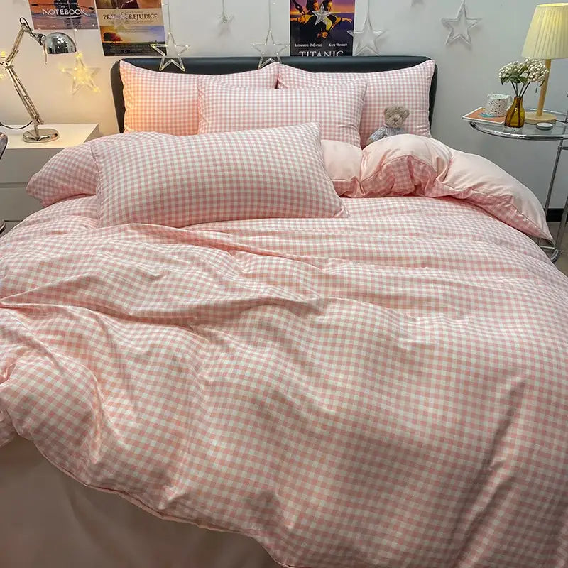Decorbites pink gingham duvet cover set for bedroom 1pc duvet cover on Tampa Home & Garden Store