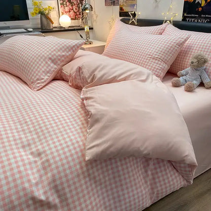 Decorbites Nordic plaid pink gingham duvet cover 1pc bedding set with matching pillowcases on Tampa Home & Garden Store