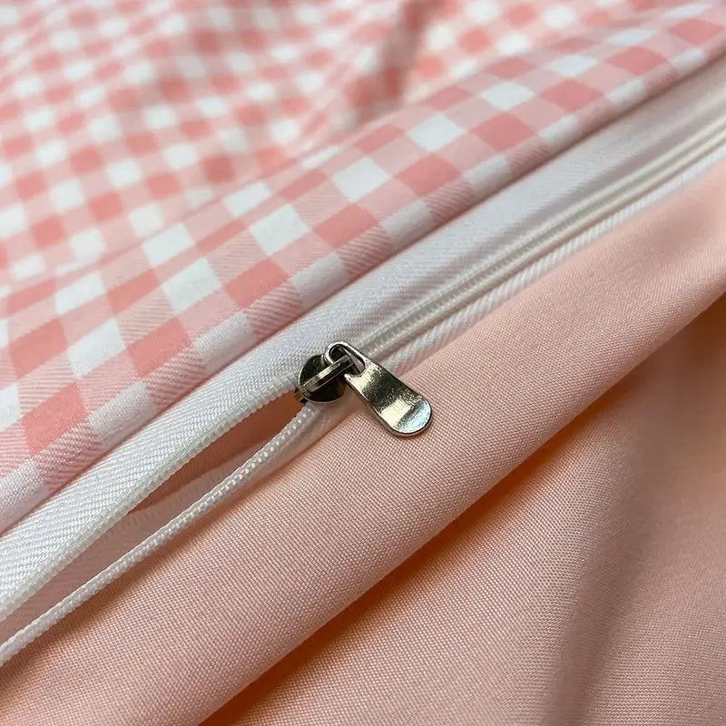 Pink plaid duvet cover with metal zipper closure, 1pc bedding cover on Tampa Home & Garden Store