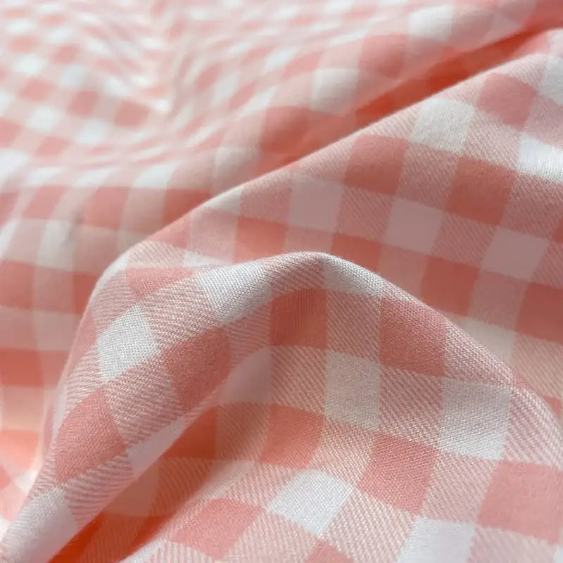 Duvet cover Nordic plaid pink and white close-up fabric texture Decorbites on Tampa Home & Garden Store
