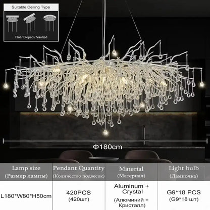 Modern Aluminum Raindrop Crystal Chandelier Light