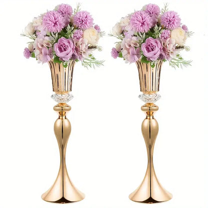 Gold Crystal Flower Stand Set pair with pink bouquets, Decorbites vases on Tampa Home & Garden Store