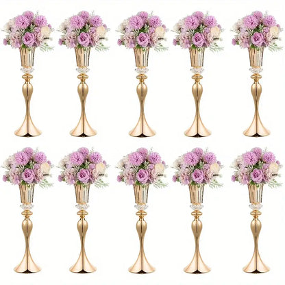 Gold crystal flower stand set by Decorbites, 10 gold vases with pink blooms on Tampa Home & Garden Store