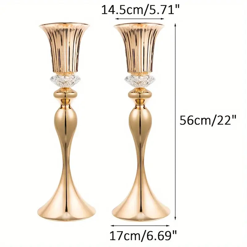 Gold Crystal Flower Stand Set of 2 vases by Decorbites with fluted gold tops and crystal accents on Tampa Home & Garden Store