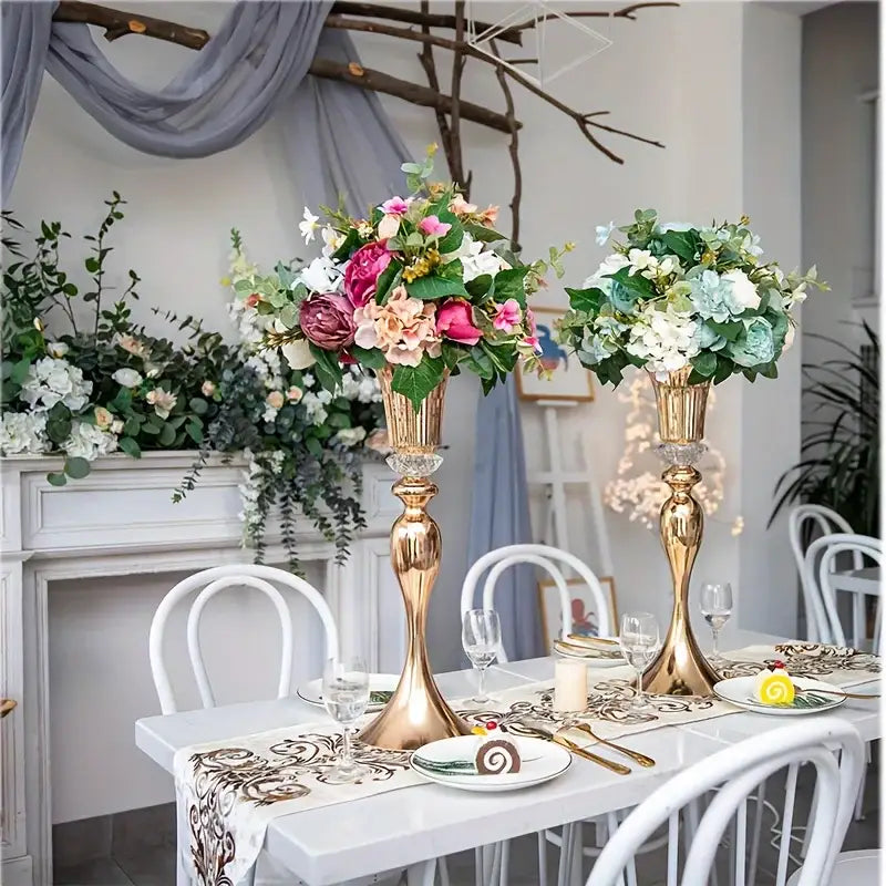 Gold crystal flower stand set (2) with pink blooms Decorbites on Tampa Home & Garden Store