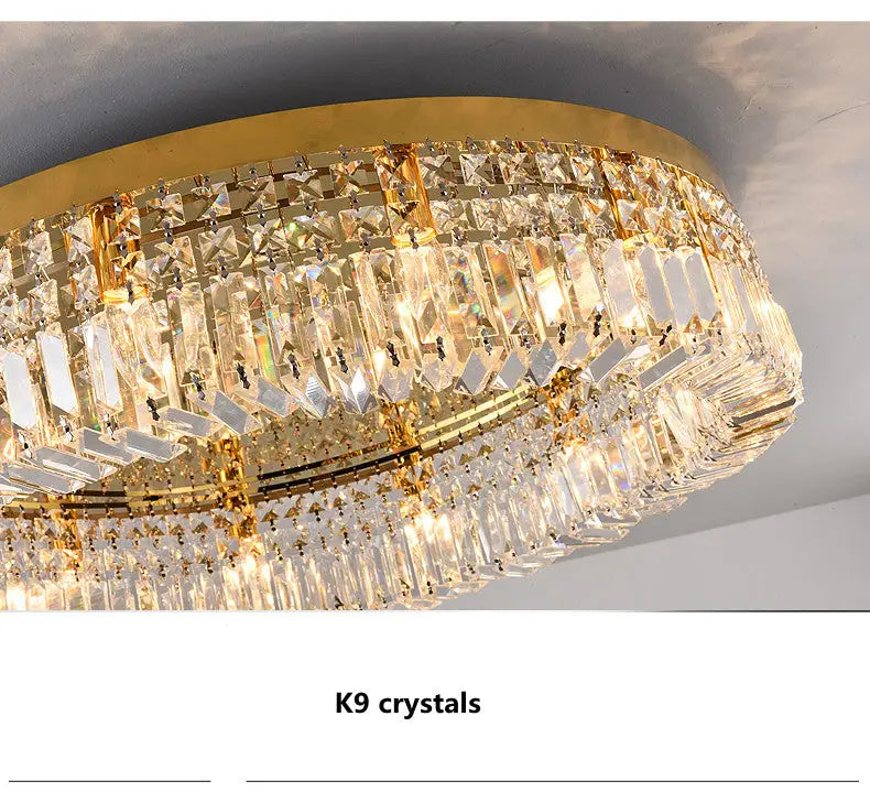 Modern gold multi-tier crystal LED ceiling light with K9 crystals for dining room by Decorbites on Tampa Home & Garden Store
