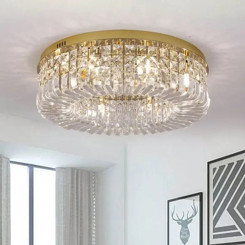 Modern gold multi-tier crystal LED ceiling light with crystal prisms, Decorbites on Tampa Home & Garden Store