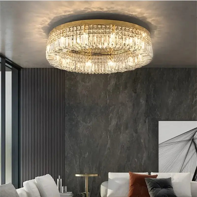 Decorbites modern gold multi-tier crystal LED ceiling light chandelier for dining room on Tampa Home & Garden Store