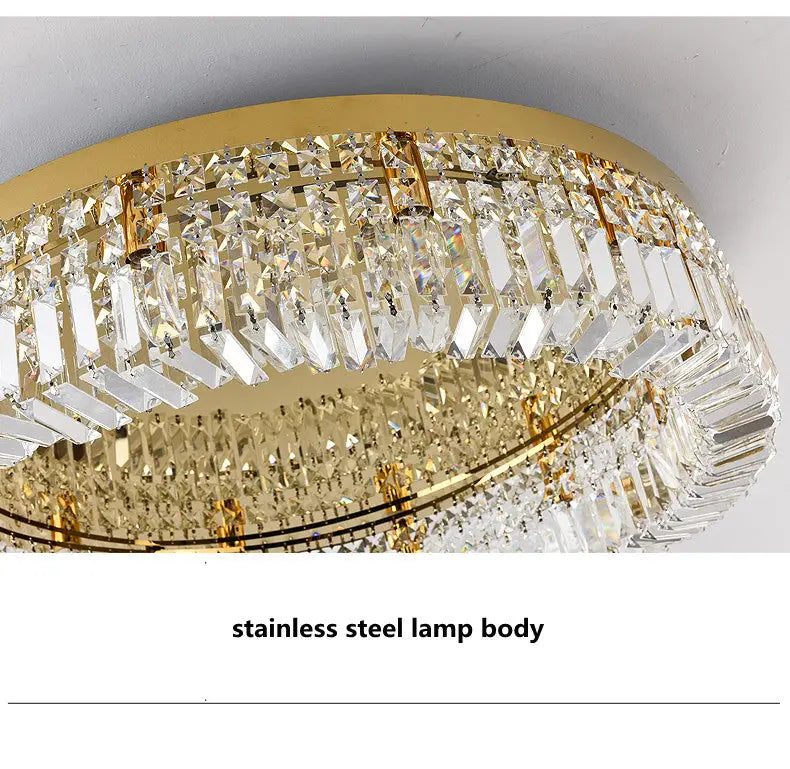 Modern gold multi-tier crystal LED ceiling light with stainless steel lamp body on Tampa Home & Garden Store
