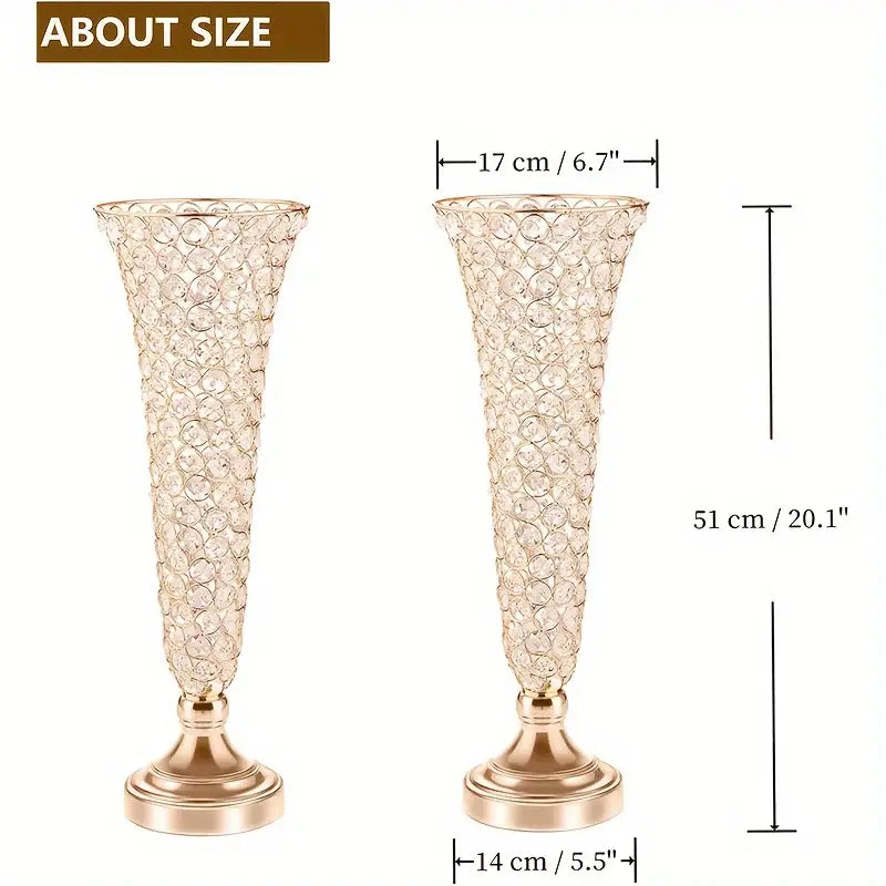 Gold Crystal Encrusted Vase by Decorbites, pair of tall conical glass vases with crystal beads on Tampa Home & Garden Store