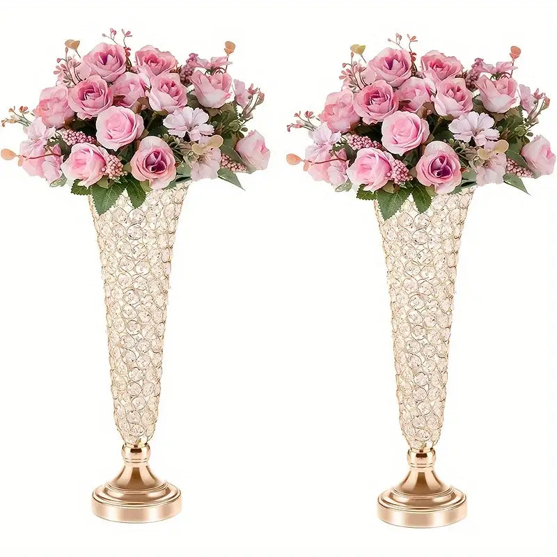 Gold crystal encrusted vase pair with pink roses, Decorbites Vases on Tampa Home & Garden Store