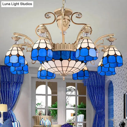 Baroque Blue and White Stained Glass Chandelier