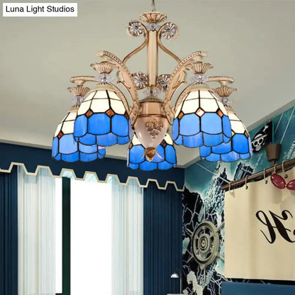 Baroque Blue and White Stained Glass Chandelier