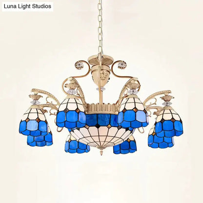 Baroque Blue and White Stained Glass Chandelier