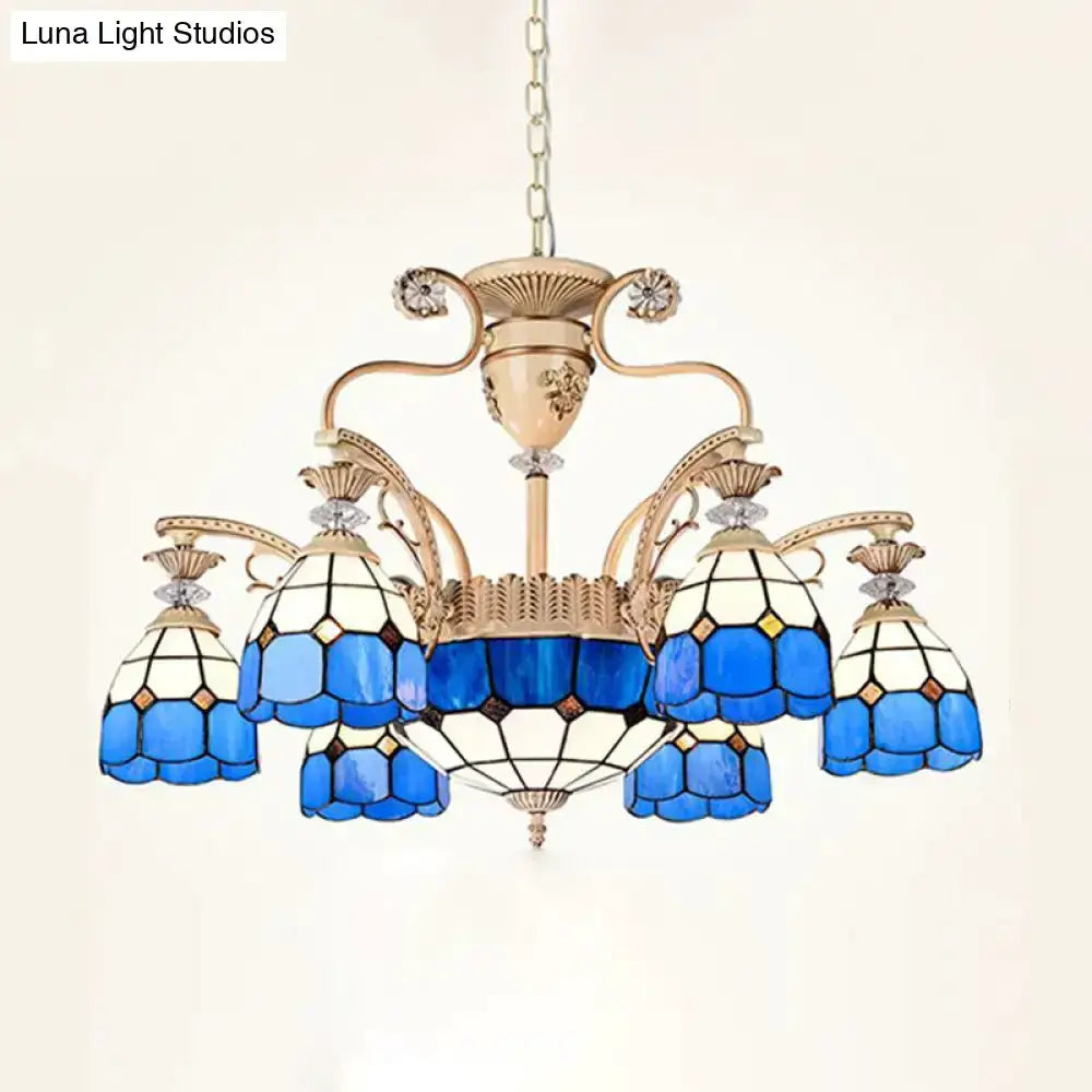 Baroque Blue and White Stained Glass Chandelier