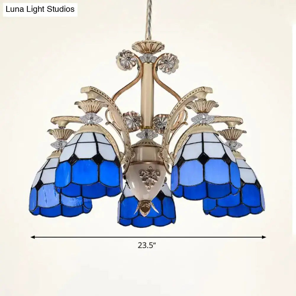 Baroque Blue and White Stained Glass Chandelier