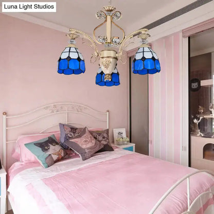 Baroque Blue and White Stained Glass Chandelier
