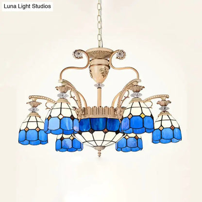 Baroque Blue and White Stained Glass Chandelier