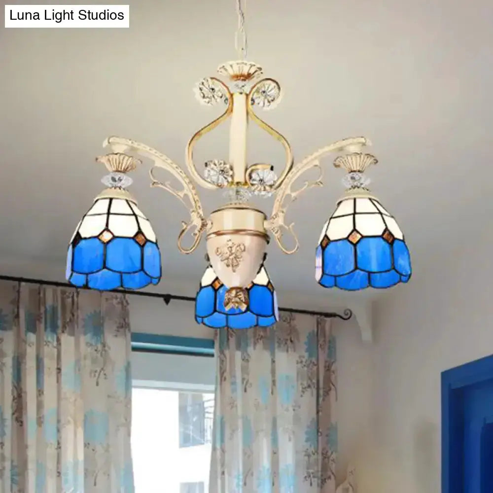 Baroque Blue and White Stained Glass Chandelier