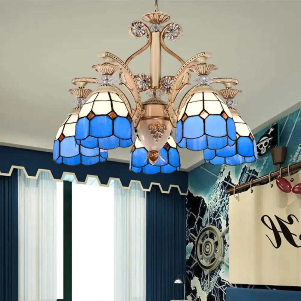 Baroque Blue and White Stained Glass Chandelier