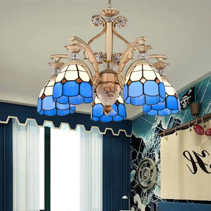 Baroque Blue and White Stained Glass Chandelier