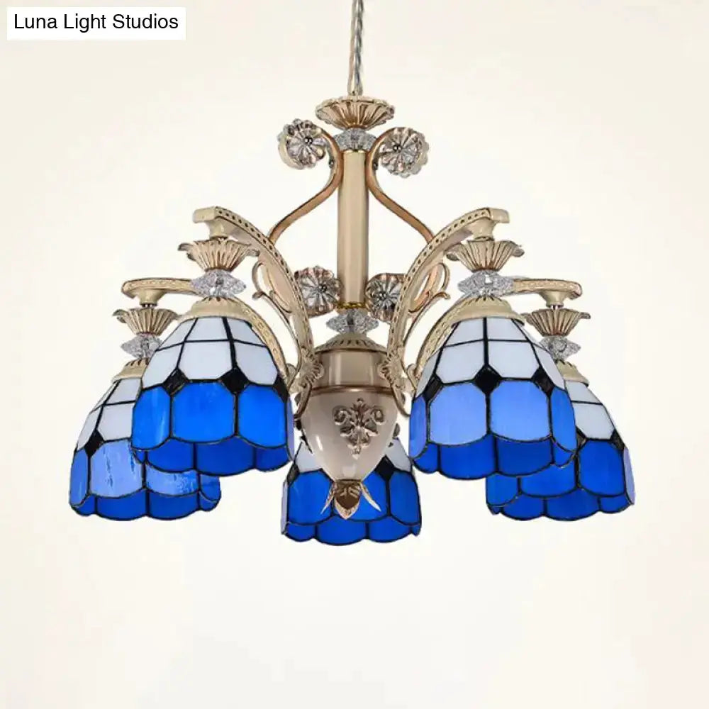 Baroque Blue and White Stained Glass Chandelier