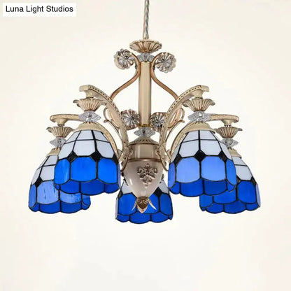 Baroque Blue and White Stained Glass Chandelier