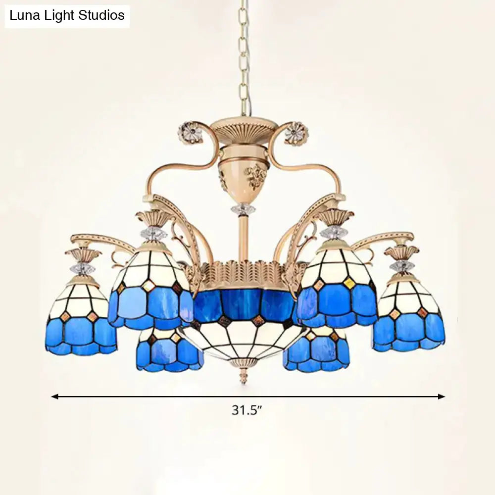 Baroque Blue and White Stained Glass Chandelier