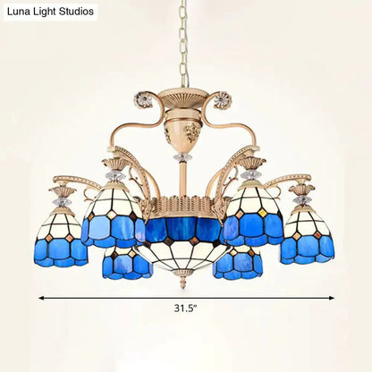 Baroque Blue and White Stained Glass Chandelier