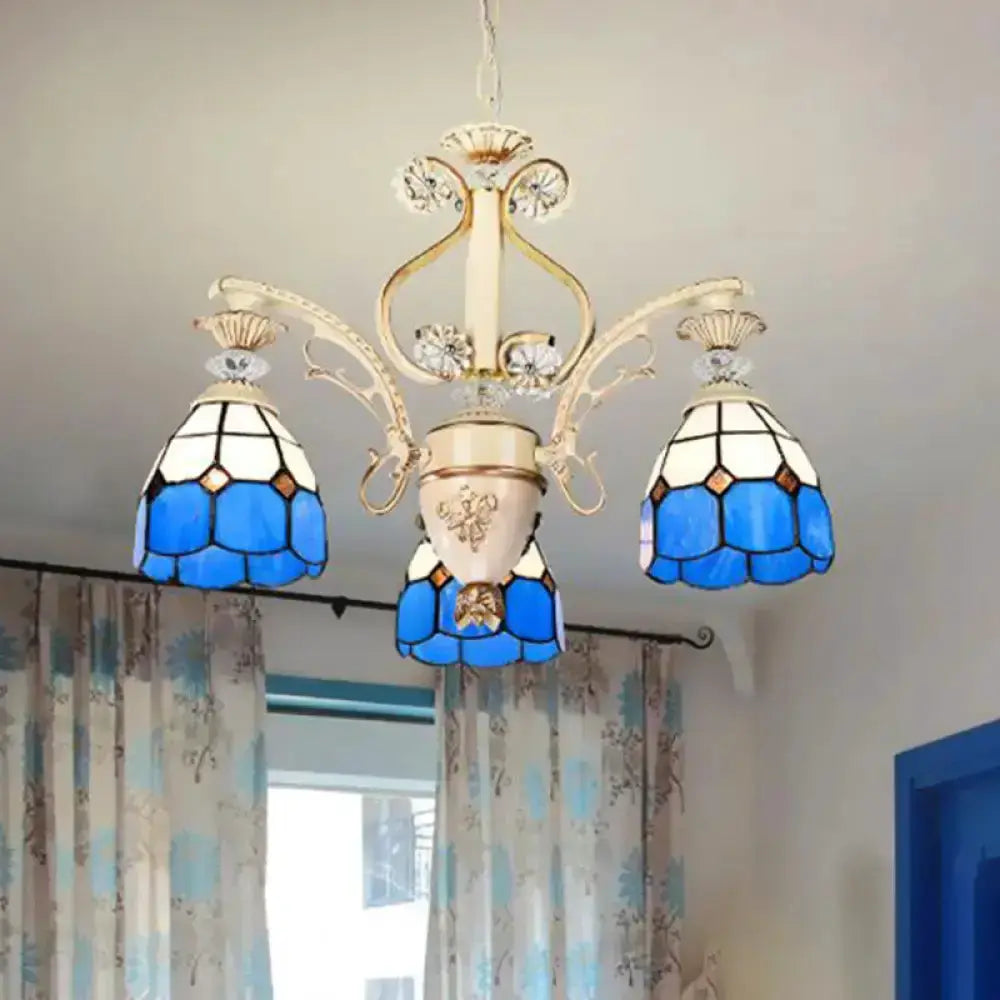 Baroque Blue and White Stained Glass Chandelier