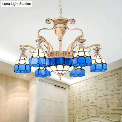Baroque Blue and White Stained Glass Chandelier