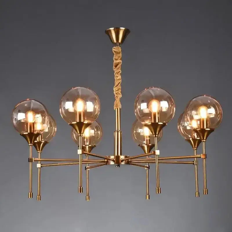 Chandelier modern brass designer metal fixture with smoked glass globes 8-light Decorbites on Tampa Home & Garden Store