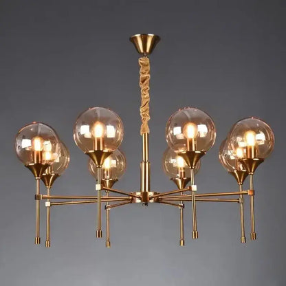 Chandelier modern brass designer metal fixture with smoked glass globes 8-light Decorbites on Tampa Home & Garden Store
