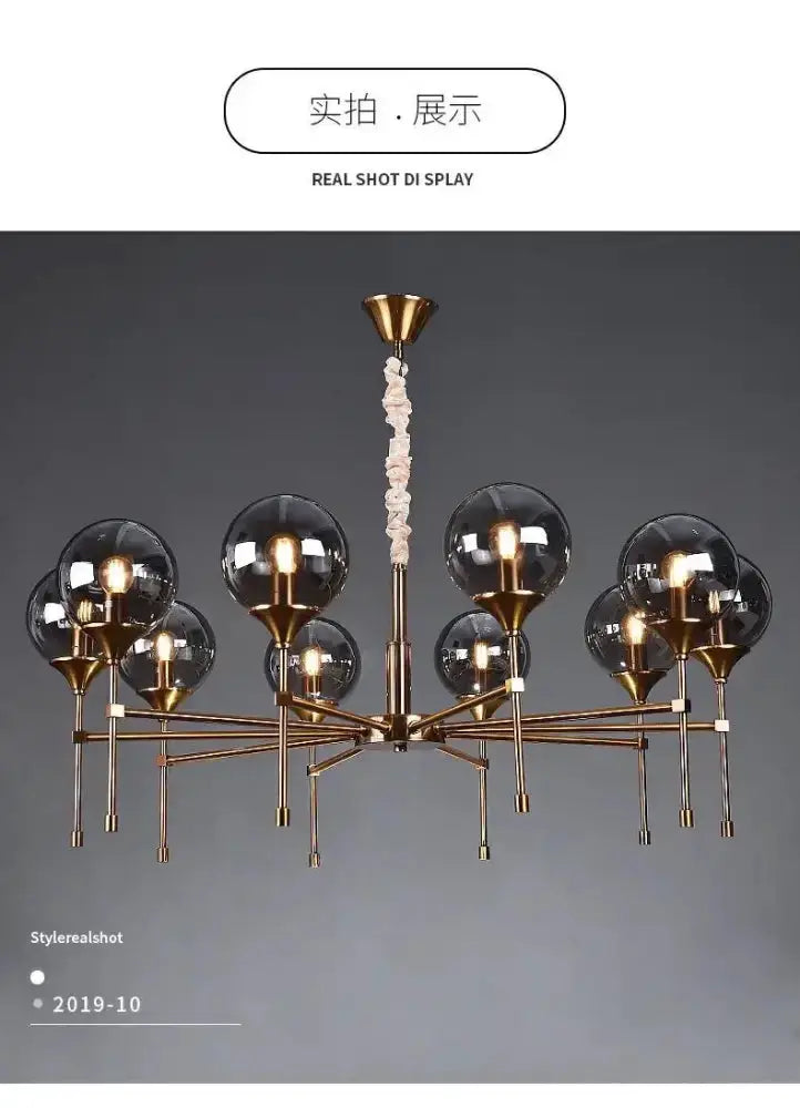 Chandelier Decorbites brass fixture with smoked glass globes for living room on Tampa Home & Garden Store