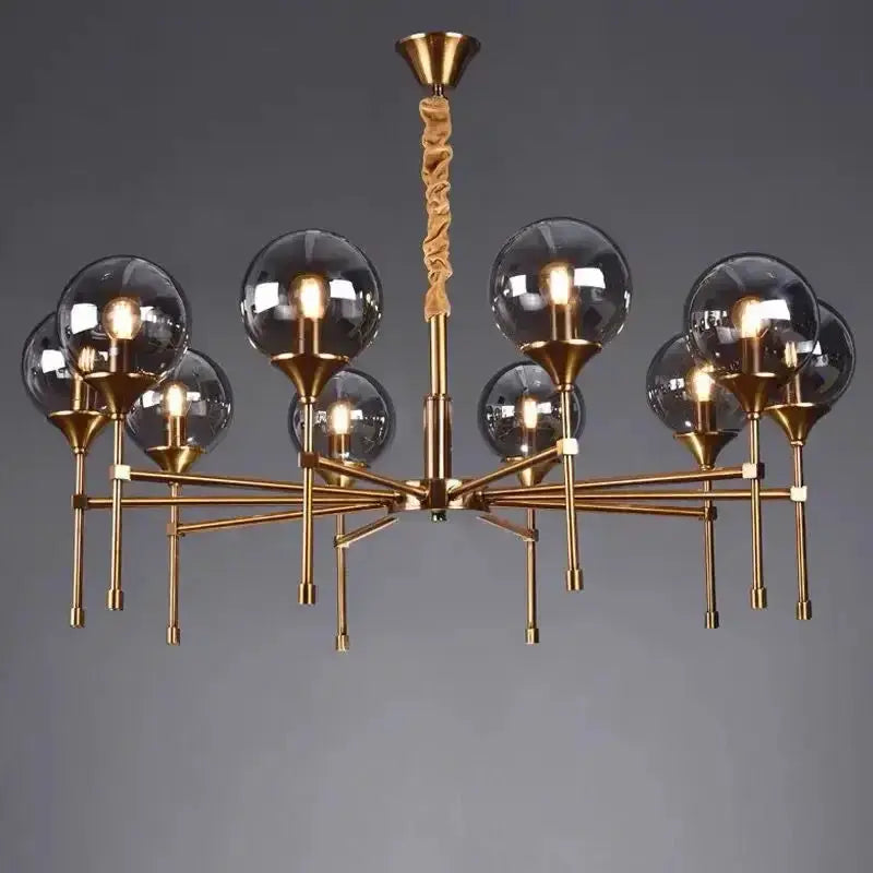 Chandelier Decorbites modern brass designer metal fixture with smoked glass globes on Tampa Home & Garden Store
