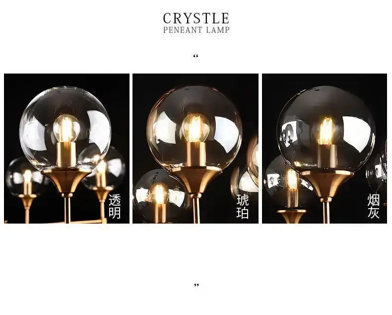 Decorbites brass designer chandelier with three smoked glass globes; 3 color options on Tampa Home & Garden Store