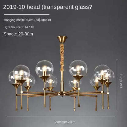 Chandelier Decorbites brass designer metal frame with smoked glass globes 99cm diameter on Tampa Home & Garden Store