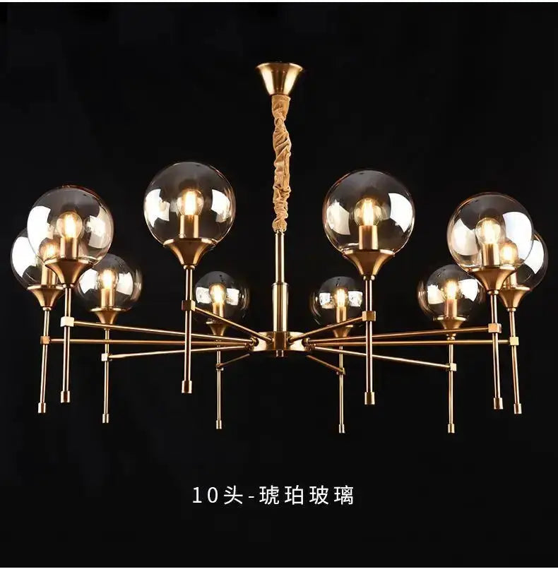 Chandelier Decorbites brass modern with smoked glass globes, 10-light fixture on Tampa Home & Garden Store