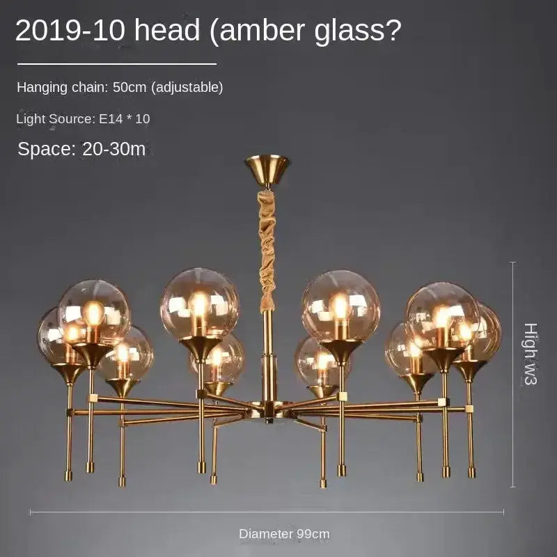 Modern brass designer metal chandelier with smoked glass globes for living room by Decorbites on Tampa Home & Garden Store