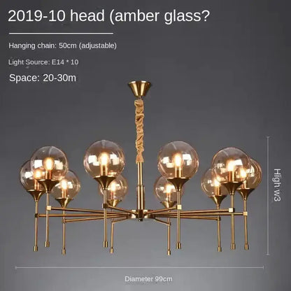 Modern brass designer metal chandelier with smoked glass globes for living room by Decorbites on Tampa Home & Garden Store