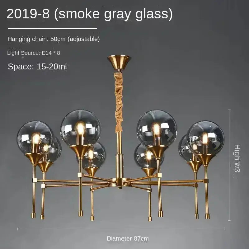 Chandelier modern brass designer metal with smoked glass globes Decorbites on Tampa Home & Garden Store