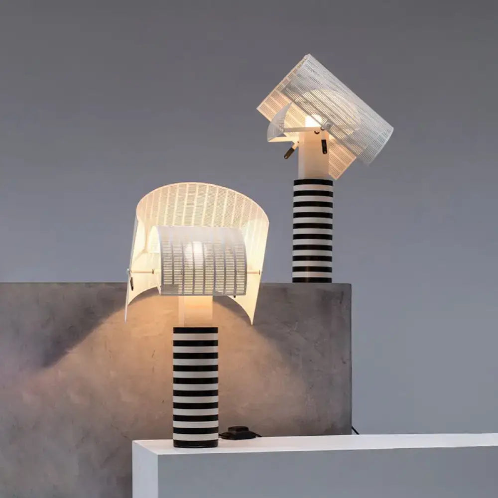 Striped Mesh Table Lamp pair by Decorbites with black-and-white striped and white mesh shade on Tampa Home & Garden Store