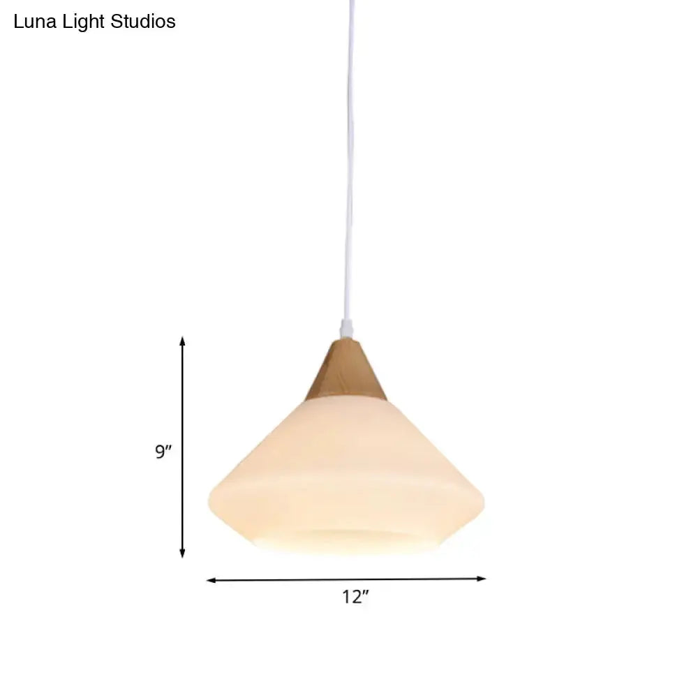 Modernist diamond white glass and wood pendant light, 12in dia, 9in tall, white cord on Tampa Home & Garden Store