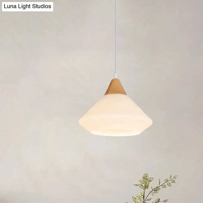 Modernist diamond white glass and wood pendant light by Decorbites for dining room on Tampa Home & Garden Store