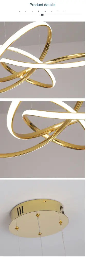 Gold Ring Chandelier Dimmable by Decorbites with interlocking gold rings and ceiling mount on Tampa Home & Garden Store