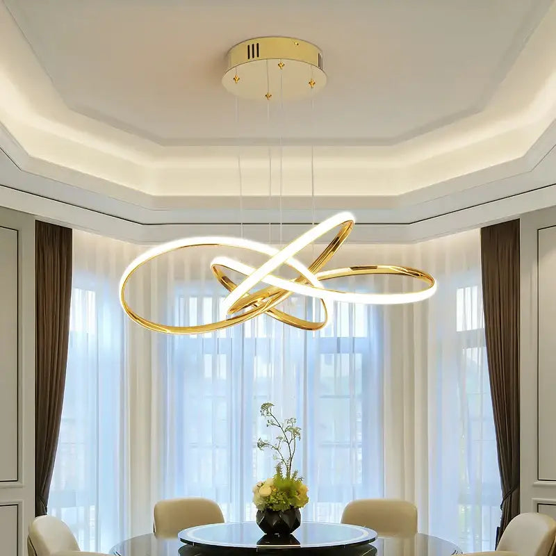Decorbites gold ring chandelier dimmable with interlocking illuminated rings in gold finish on Tampa Home & Garden Store